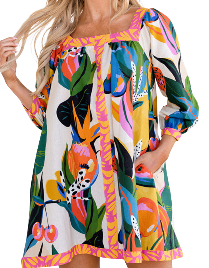 SHOPIQAT New Women's Fresh and Sweet Printed Long Skirt Three-Quarter Sleeve A-Line Skirt - Premium from shopiqat - Just $9.300! Shop now at shopiqat